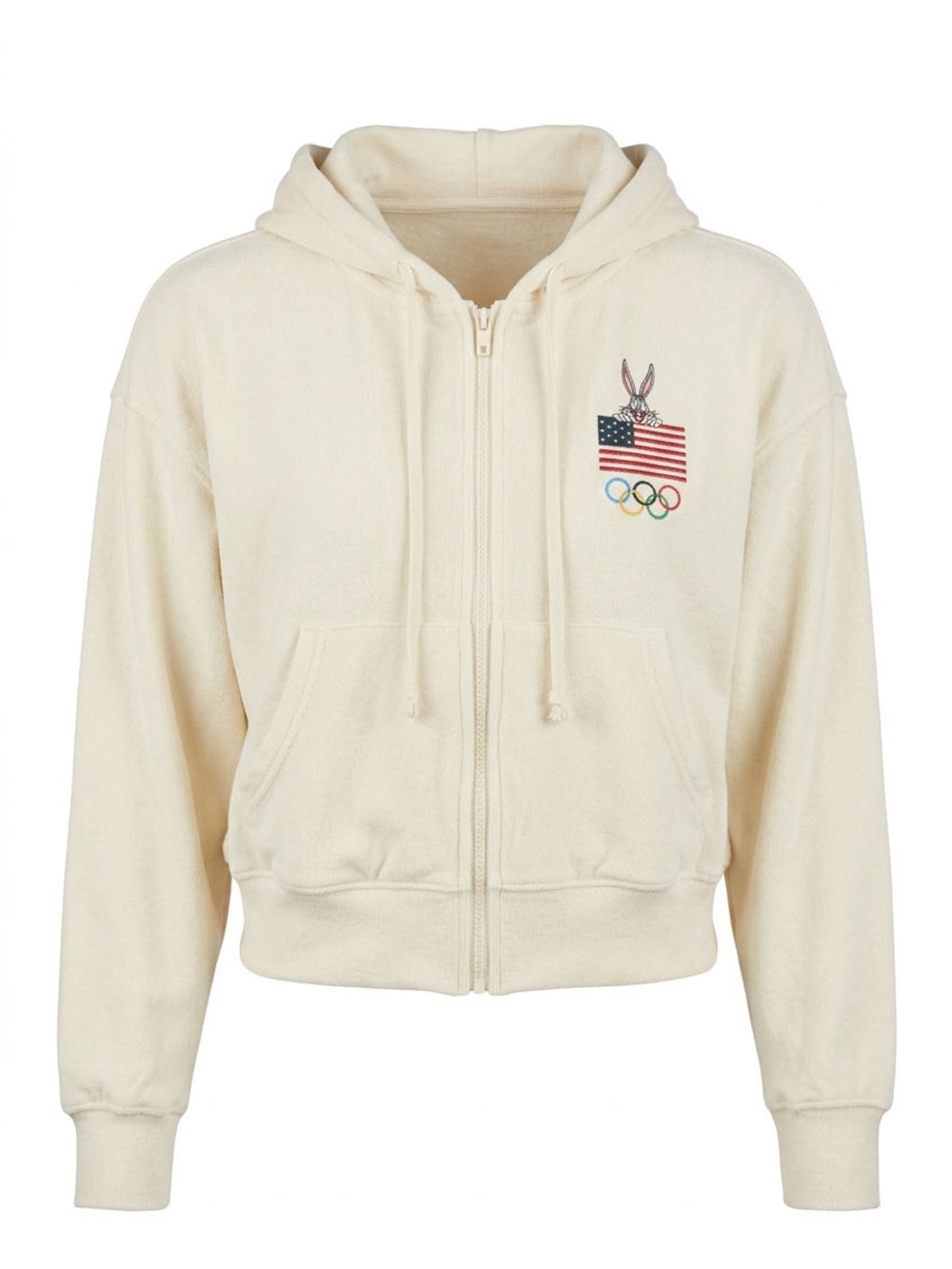 Kids Cream Zip-Up Hoodie Jacket with Olympic Patch
